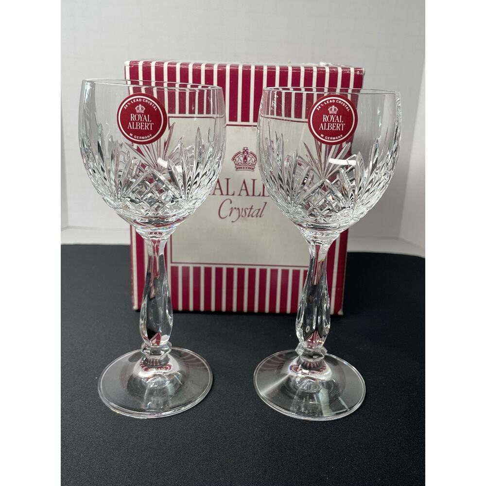Vintage 1992 Made in Germany Royal Albert Crystal Sherry Wine Glasses New in Box